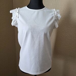 Girls‎ Chic White Shirt, Top, Blouse with ruffle, flutter sleeves, Size 14y 3XL